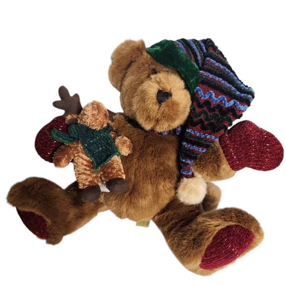 Vintage Winter Dan Dee Christmas Bear Stocking Hat Mittens and Scarf With Moose - Picture 6 of 10